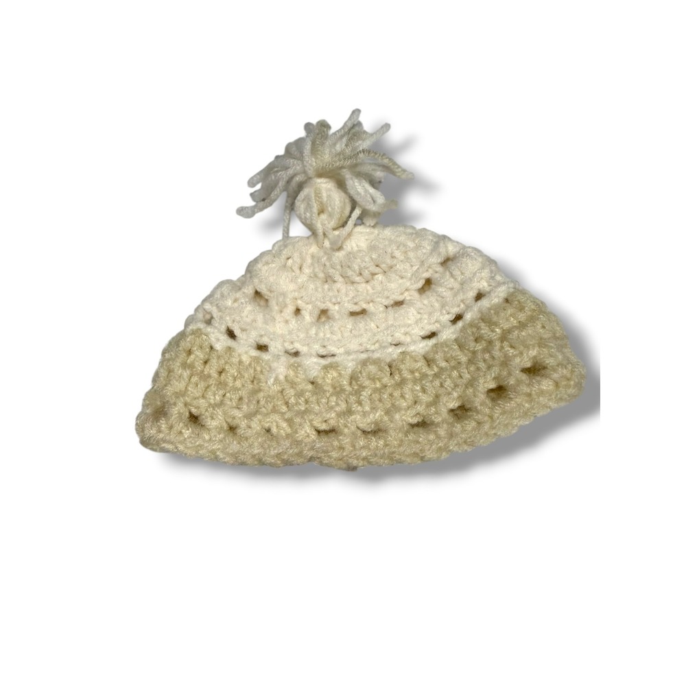 Handmade Crochet Beanie Hat 18" Doll Cream Tan Pom Pom Winter